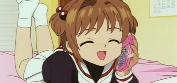 Cardcaptor Sakura in bed talking on the phone, anime screenshot