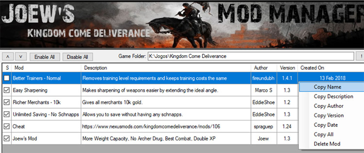 Joew’s Kingdom Come Deliverance Mod Manager Kingdom Come Deliverance Mod