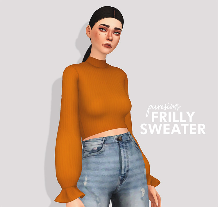 Dark Orange Frilly Sweater - TS4 CC Custom Design