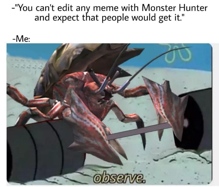 You cant edit MHW memes, observe Larry Lobster Monster Hunter