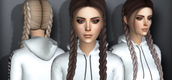 Long braided pigtails hair - Sims 4 CC