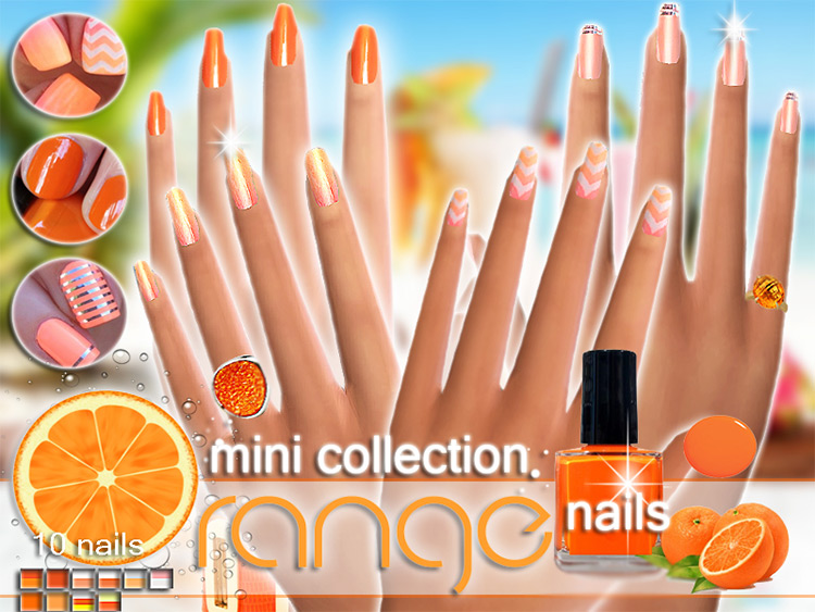 Orange Nails Sims 4 CC