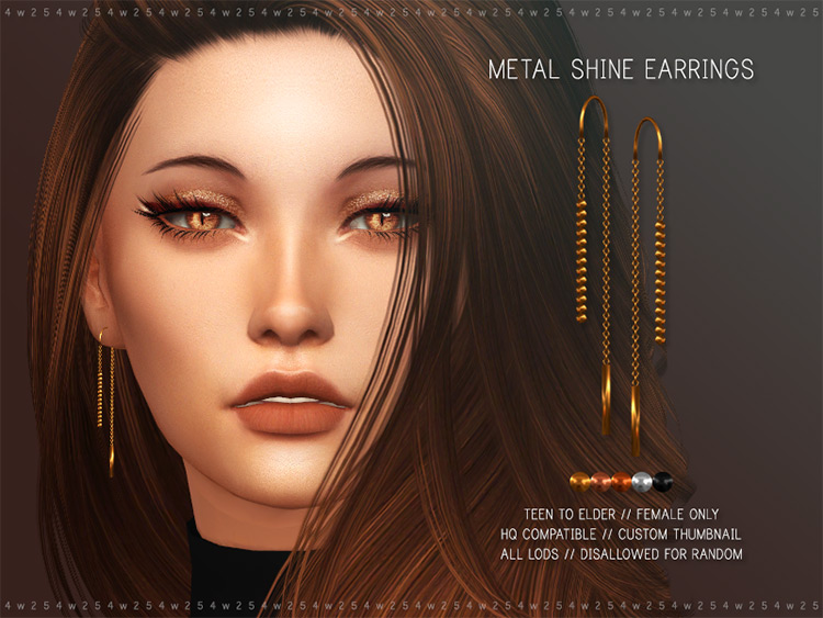 Metal Shine Earrings for The Sims 4