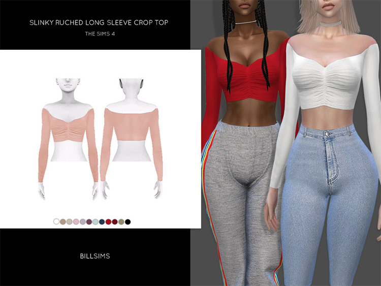 Slinky Ruched Long-Sleeve Crop Top for The Sims 4