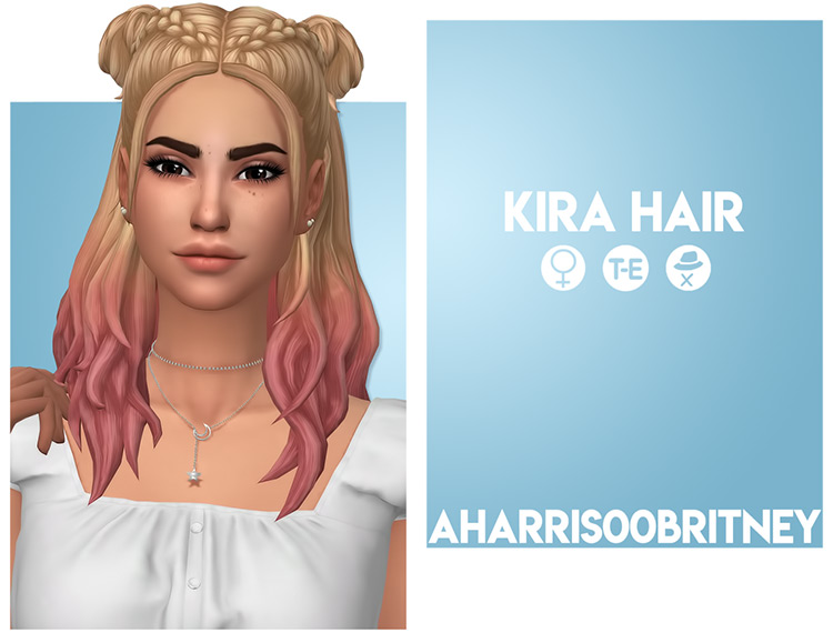 Kira Hair CC - Space Buns with midlength hairdo for The Sims 4