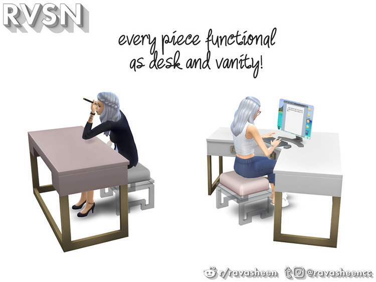 Social Distancing Desk and Vanity Set for Sims 4
