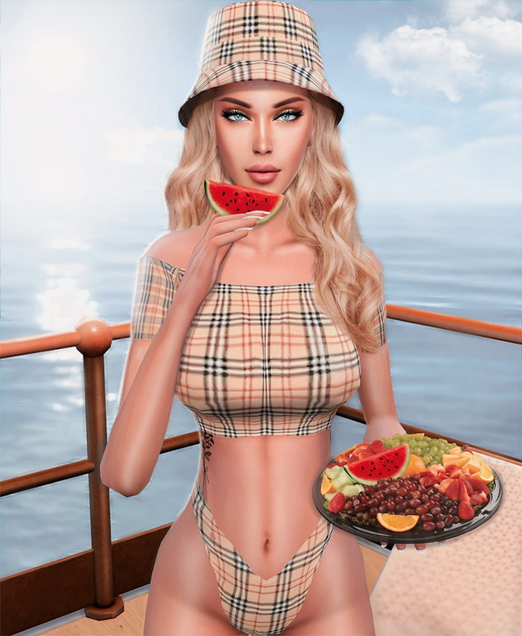 Burberry Bikini & Bucket Hat / Sims 4 CC