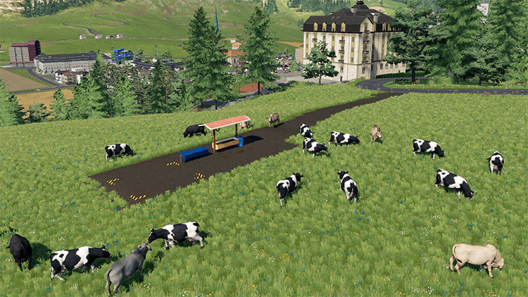 Large open cow pasture mod for FS19