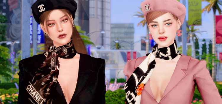 Chanel scarf and suit jacket / Sims 4 CC preview