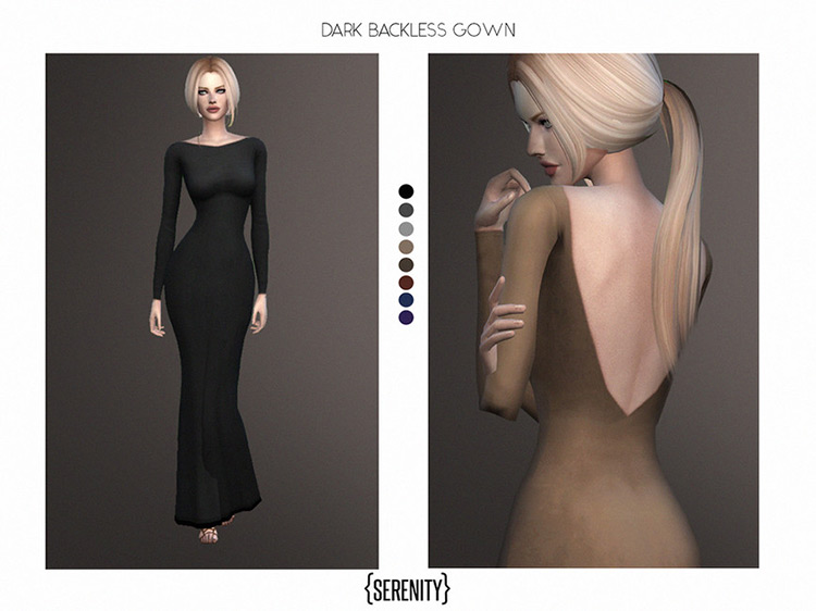 Dark Backless Gown for The Sims 4