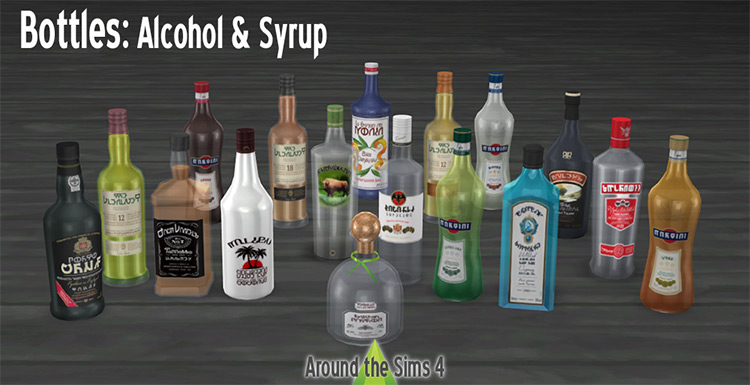 Alcohol and Syrup Bottles Decor for The Sims 4