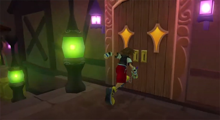 Sora entering the synthesis shop in Traverse Town / KH 1.5 HD