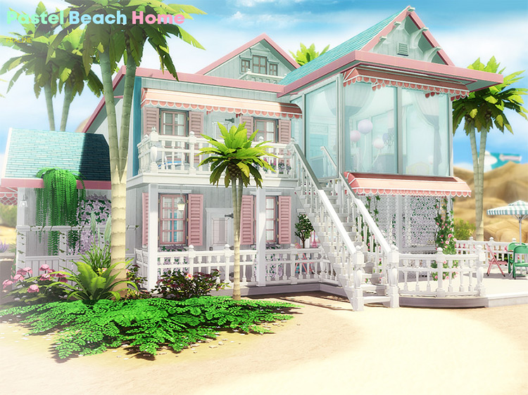 Pastel Beach Home Lot / The Sims 4