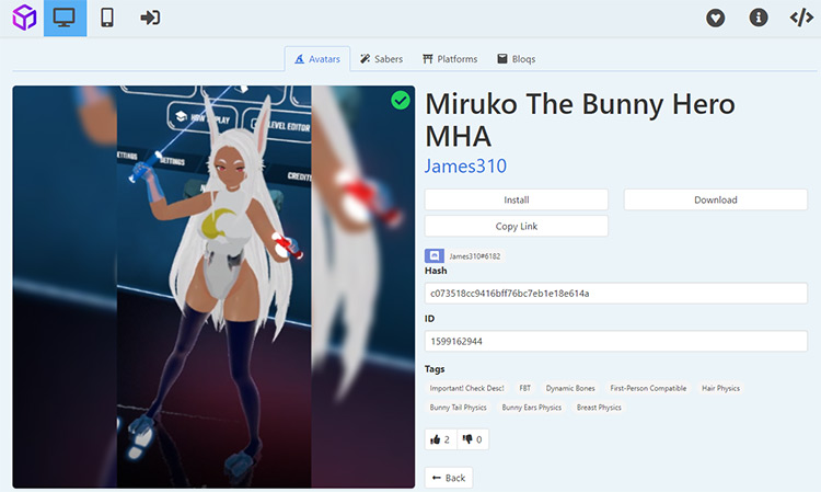 Miruko the Bunny Hero Beat Saber avatar mod
