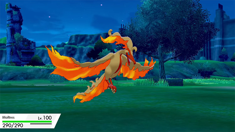 Shiny Galarian Moltres in Pokémon Sword and Shield