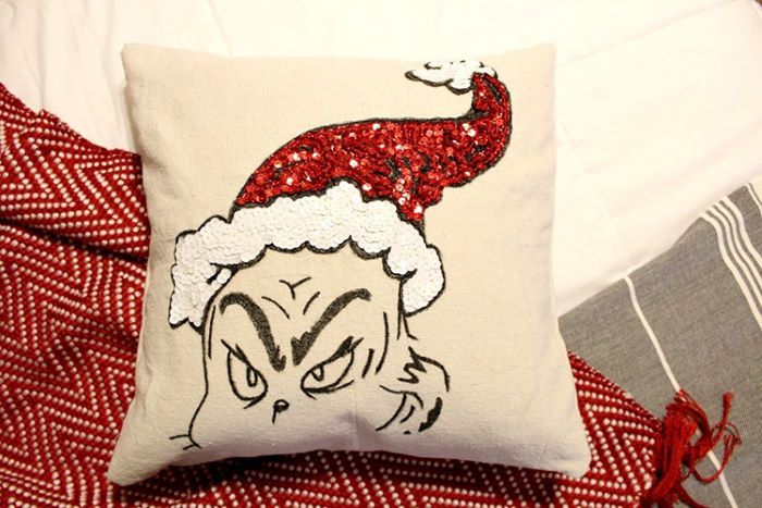 Pillow with grinch design