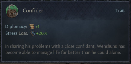 The Confider trait tooltip is shown / CK3