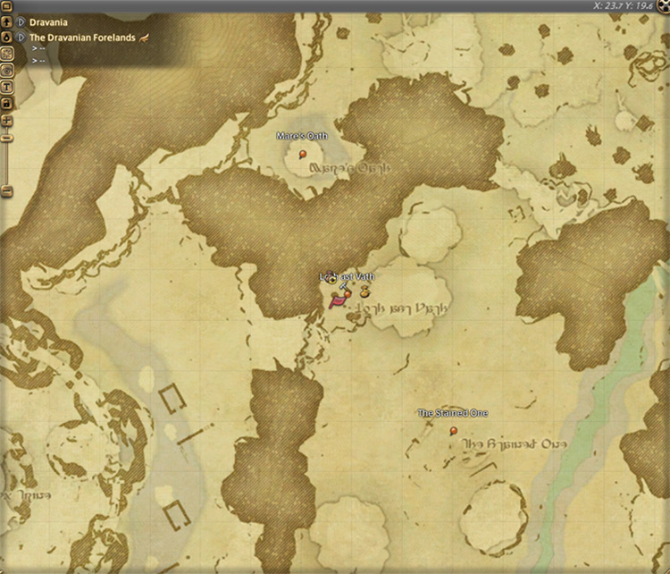 Alphinaud location in The Dravanian Forelands (X:23.7, Y:19.6) screenshot / FFXIV