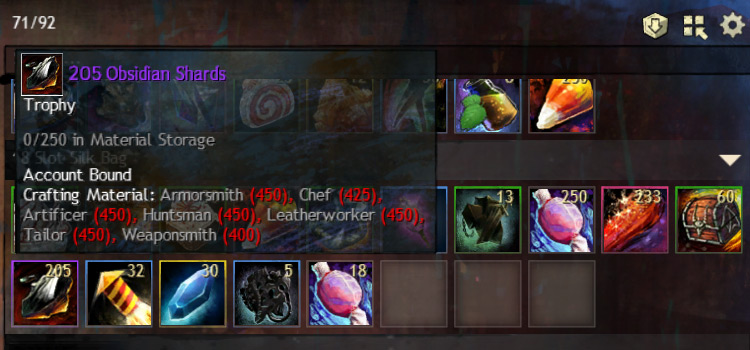 Obsidian Shards in inventory (GW2)