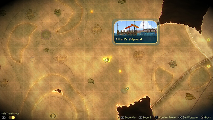 You can find Albert’s shipyard near the middle of the map / Spiritfarer