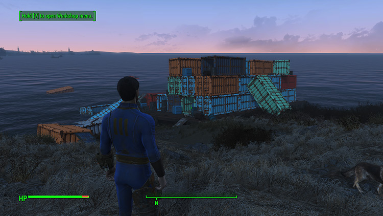 The beached barge where you can scrap a lot of steel from, on Spectacle Island. / Fallout 4