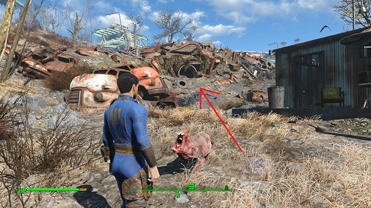 Being attacked by a mole rat in Rotten Landfill / Fallout 4