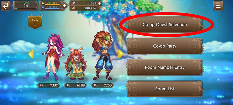 Co-op Page (Co-op Quest Selection) / Echoes of Mana