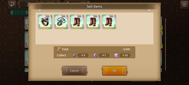 Sell Equipment Page / Echoes of Mana