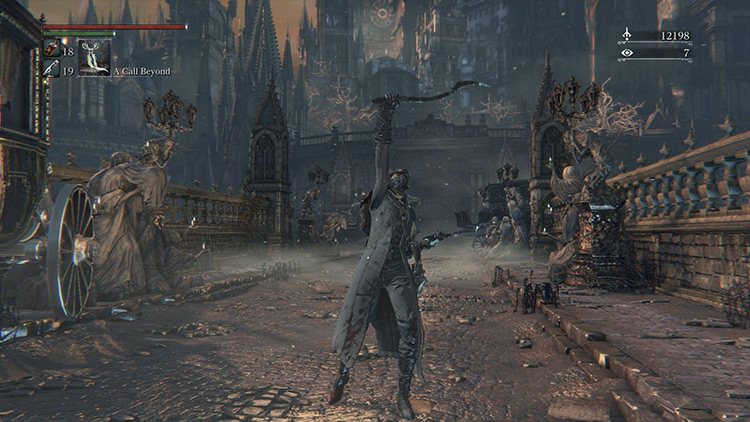 Gesturing with the Blade of Mercy’s dagger form / Bloodborne