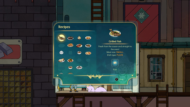 You can check all of your discovered dishes in the recipes section of the kitchen / Spiritfarer