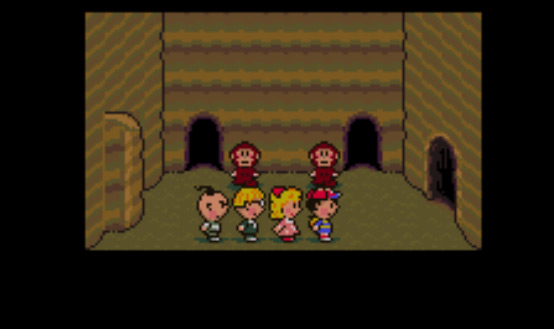 Monkeys guarding the first two doors in Monkey Caves / Earthbound