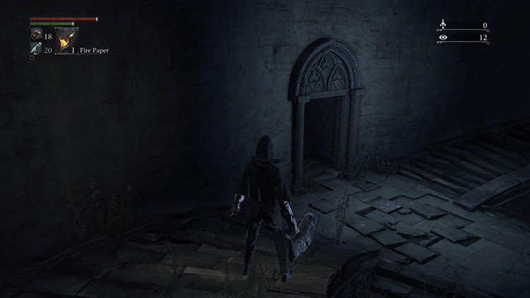 The door at the bottom of the second flight of stairs / Bloodborne
