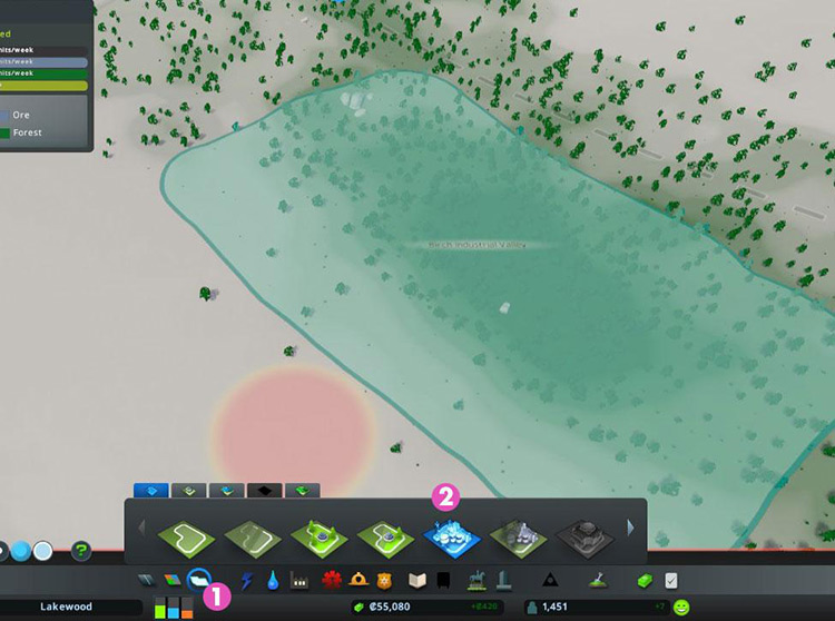 Go to the Districts and Areas menu, then select Paint Industry Area / Cities: Skylines