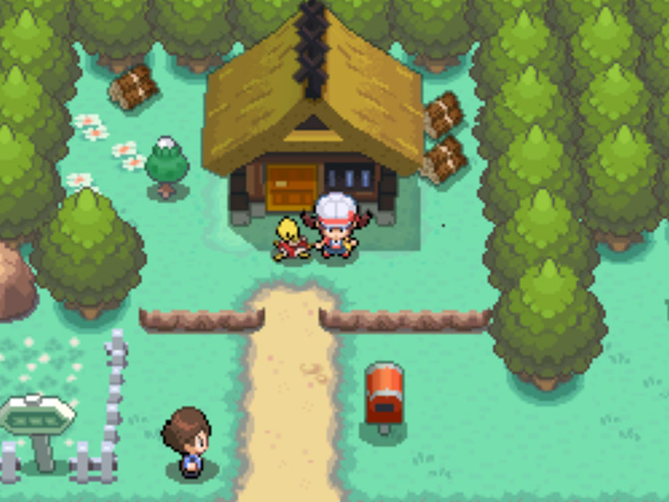 Kurt's house in Azalea Town, with a White Apricorn tree outside / Pokémon HGSS