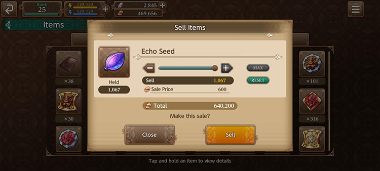 Sell Item (Echo Seed x1067) / Echoes of Mana