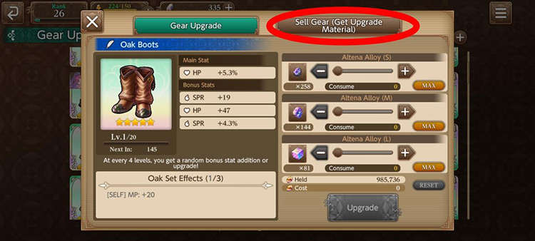 Gear Upgrade > Sell Gear / Echoes of Mana”><figcaption class=