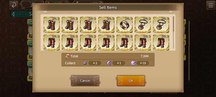 Sell Items (Gear) / Echoes of Mana