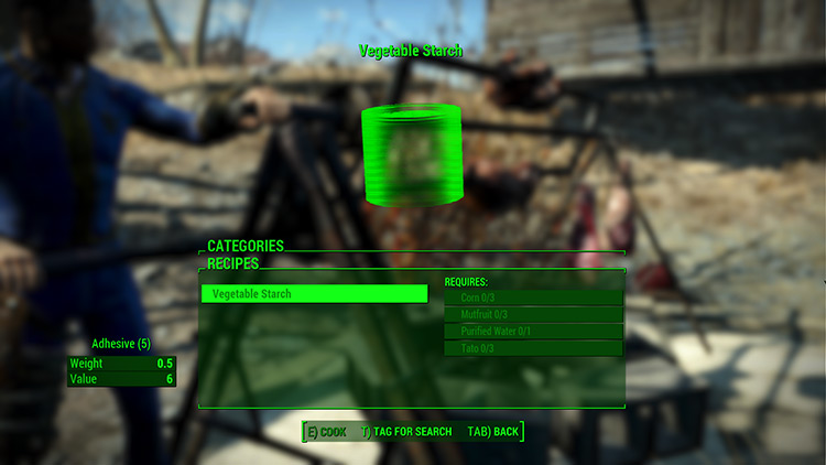 Crafting vegetable starch from a cooking station / Fallout 4