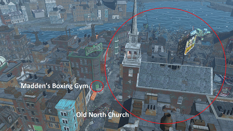 How to find Madden’s Boxing Gym, behind Old North Church / Fallout 4