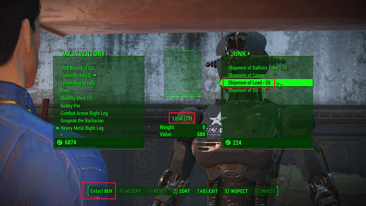 Buying a shipment of lead from KL-E-O in Goodneighbor / Fallout 4