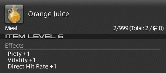 Orange Juice Stat Bonuses / Final Fantasy XIV