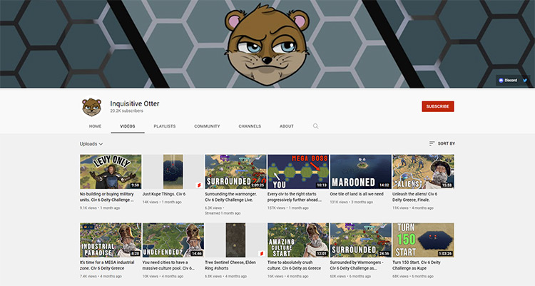 Inquisitive Otter YouTube channel page screenshot