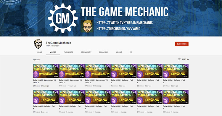 The Game Mechanic YouTube channel page screenshot