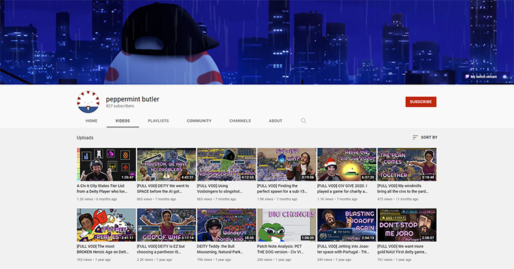 Peppermint_Butler YouTube channel page screenshot
