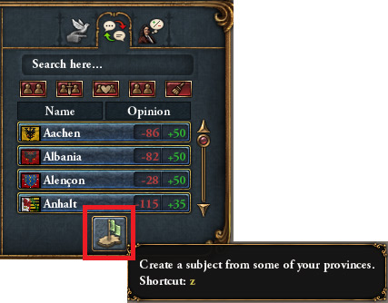 “Create Subject” Button in the Diplomacy View / EU4