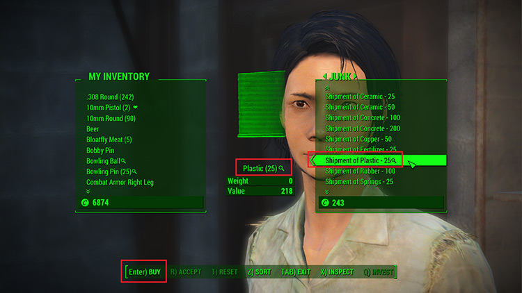 Buying a shipment of plastic from Myrna in Diamond City / Fallout 4