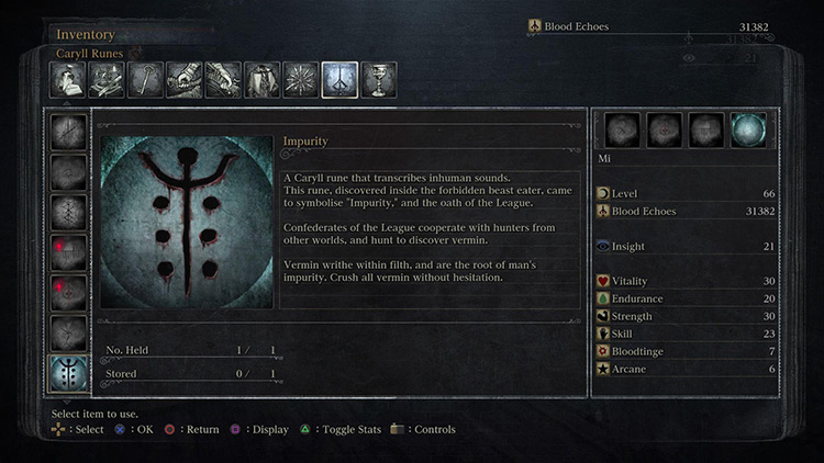 The Impurity Rune’s item description / Bloodborne