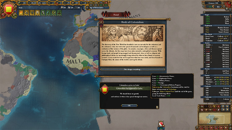Spawning Colonialism as Mali, despite heavy competition from the Iberian Peninsula / EU4
