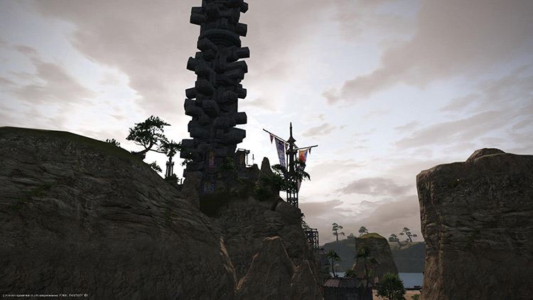 The Heaven-on-High towers over the Ruby Sea / FFXIV