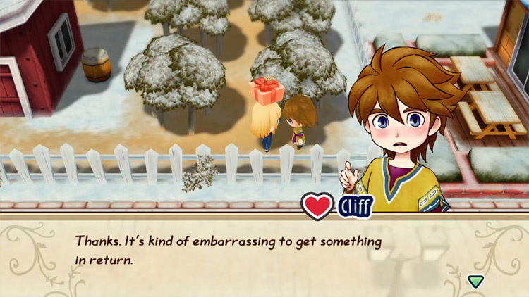 Cliff’s response when the farmer gives him a gift for Valentine’s Day / SoS: FoMT